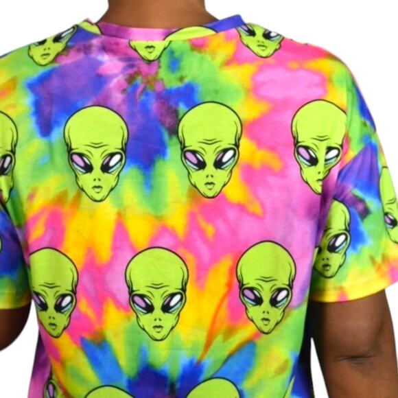 ASOS Freaky Alien Dress Green Tie Dye Oversized Shirt Graphic Mini Neon Size 2 - Picture 5 of 16
